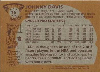 1981-82 Topps Johnny Davis #16 card back image