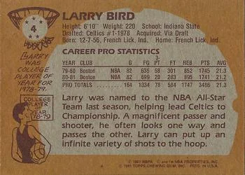 1981-82 Topps Larry Bird #4 card back image