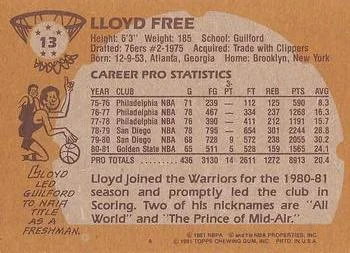 1981-82 Topps Lloyd Free #13 card back image
