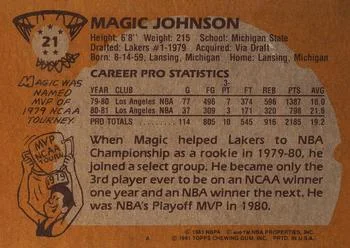 1981-82 Topps Magic Johnson #21 card back image