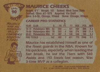 1981-82 Topps Maurice Cheeks #E90 card back image