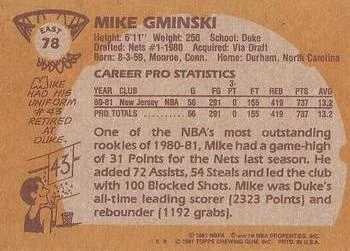1981-82 Topps Mike Gminski #E78 card back image
