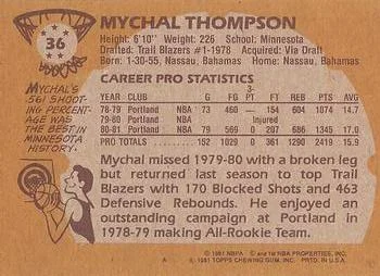 1981-82 Topps Mychal Thompson #36 card back image