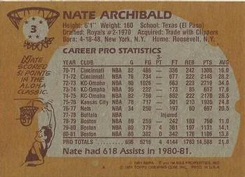 1981-82 Topps Nate Archibald #3 card back image