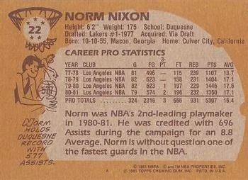 1981-82 Topps Norm Nixon #22 card back image