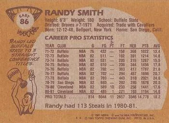 1981-82 Topps Randy Smith #E86 card back image