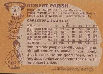 1981-82 Topps Robert Parish #6 card back image