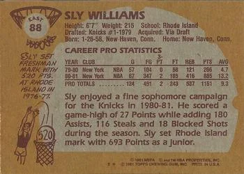 1981-82 Topps Sly Williams #E88 card back image