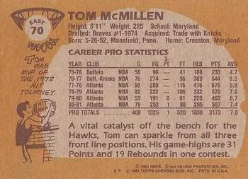 1981-82 Topps Tom McMillen #E70 card back image