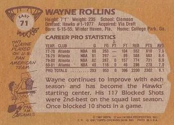 1981-82 Topps Wayne Rollins #E71 card back image