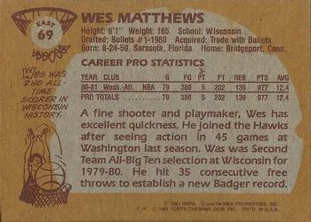 1981-82 Topps Wes Matthews #E69 card back image
