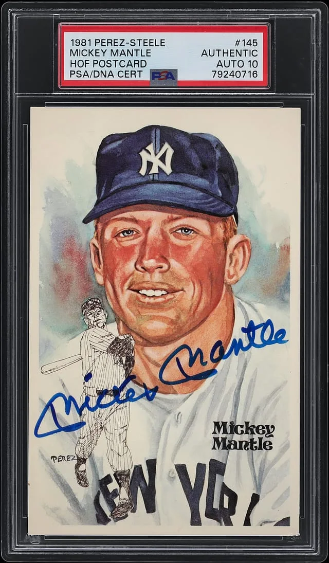 1981 Perez-Steele Hall of Fame Postcard Mickey Mantle #145 card image