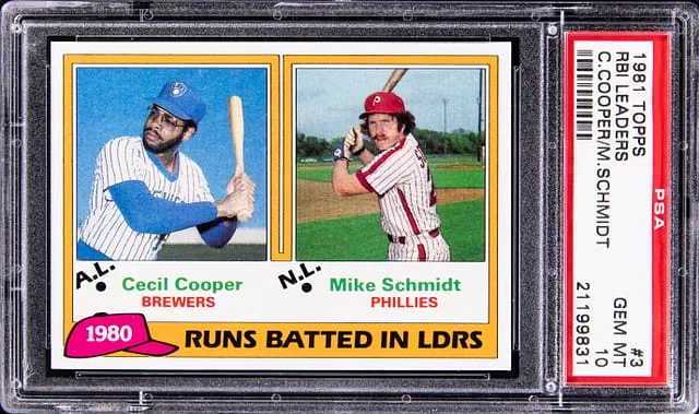 1981 Topps Cecil Cooper/Mike Schmidt RBI Leaders #3 card image