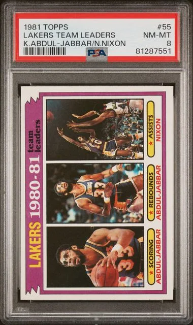 1981 Topps Lakers Team Leaders K.Abdul-Jabbar/N.Nixon #55 card image