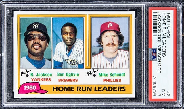 1981 Topps Reggie Jackson, Ben Oglivie, Mike Schmidt Home Run Leaders #2 card image