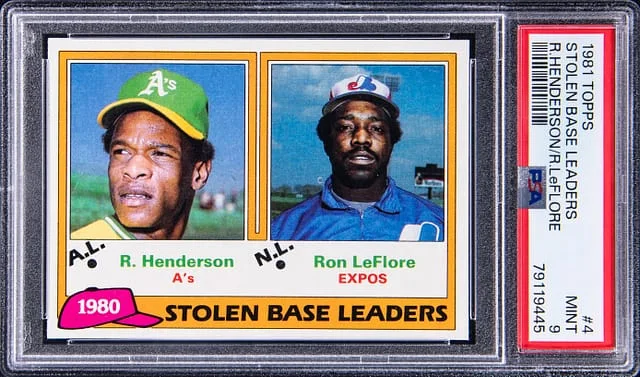 1981 Topps Rickey Henderson/Ron LeFlore Stolen Base Leaders #4 card image