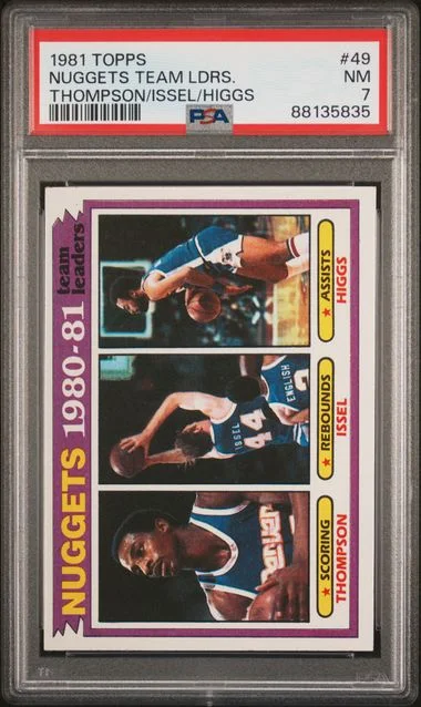 1981 Topps Thompson/Issel/Higgs Nuggets Team Leaders #49 card image