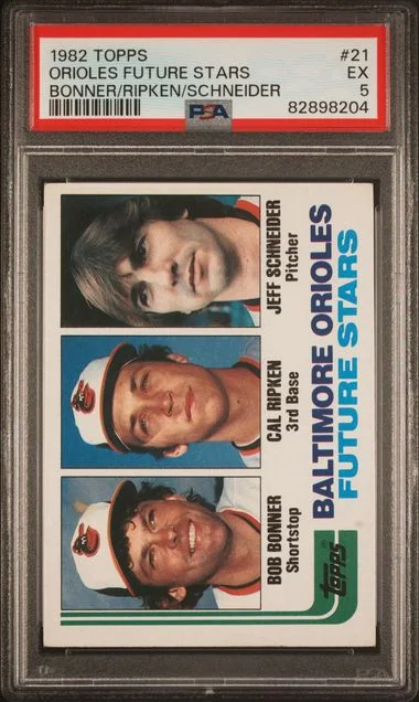 1982 Orioles Future Stars Topps Bonner/Ripken/Schneider #21 card image