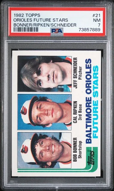 1982 Topps Baltimore Orioles Bonner/Ripken/Schneider Future Stars #21 card image