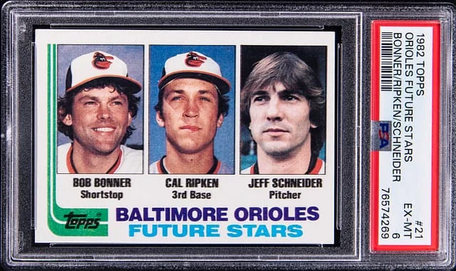 1982 Topps Bob Bonner, Cal Ripken, Jeff Schneider Orioles Future Stars #21 card image