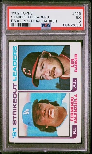 1982 Topps F.Valenzuela/L.Barker Strikeout Leaders #166 card image