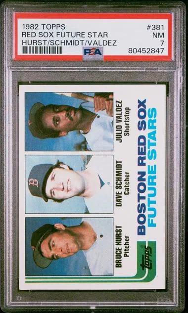 1982 Topps Hurst/Schmidt/Valdez Red Sox Future Star #381 card image