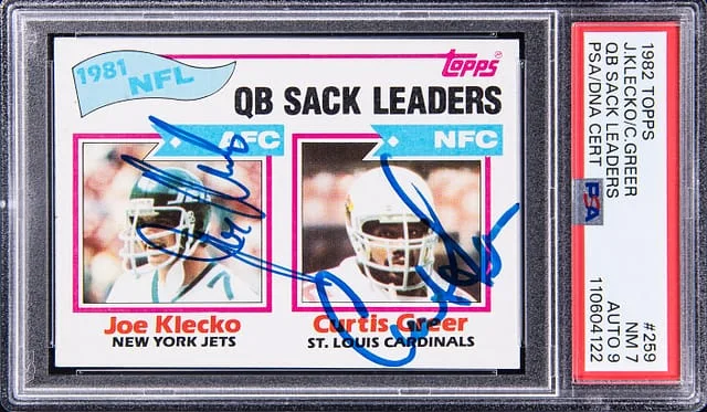 1982 Topps Joe Klecko/Curtis Greer Dual QB Sack Leaders #259 card image