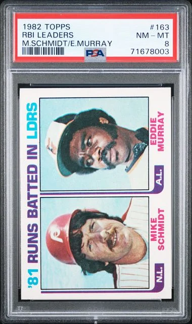 1982 Topps Mike Schmidt/Eddie Murray RBI Leaders #163 card image