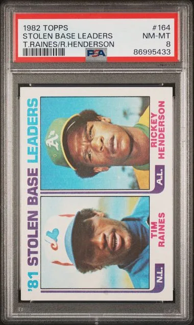 1982 Topps T.Raines/R.Henderson Stolen Base Leaders #164 card image