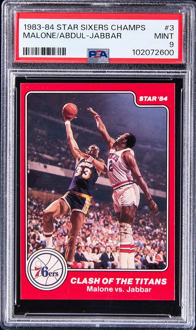 1983-84 Star Sixers Champions Moses Malone/Kareem Abdul-Jabbar #3 card image