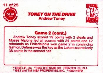 1983-84 Star Sixers Champs Toney on the Drive #11 card back image