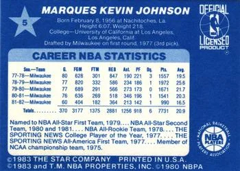 1983 Star All Star Game Marques Johnson #5 card back image