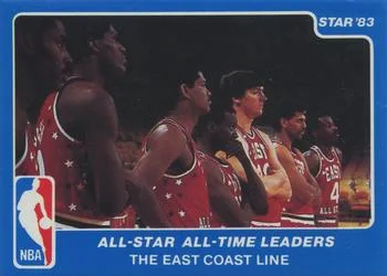 1983 Star All Star Game Marques Johnson / Bill Laimbeer / Sidney Moncrief / Robert Parish / Reggie Theus / Isiah Thomas / Andrew Toney #28 card image