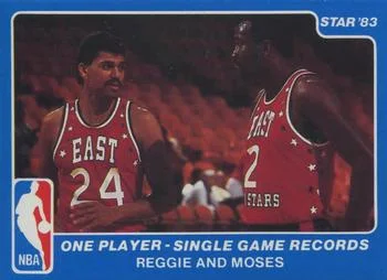 1983 Star All Star Game One Player - Single Game Records, Reggie Theus and Moses Malone Chicago Bulls / Philadelphia 76ers #27 card image