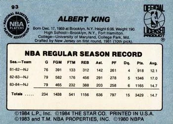 1984-85 Star Albert King #93 card back image