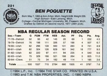 1984-85 Star Ben Poquette #221 card back image