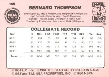 1984-85 Star Bernard Thompson #169 card back image