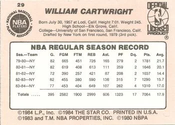 1984-85 Star Bill Cartwright #29 card back image