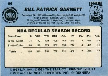 1984-85 Star Bill Garnett #56 card back image