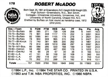 1984-85 Star Bob McAdoo #178 card back image