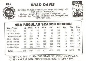 1984-85 Star Brad Davis #253 card back image