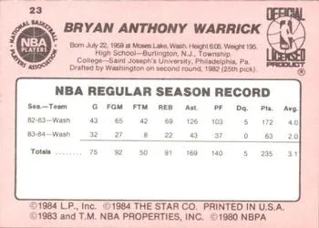 1984-85 Star Bryan Warrick #23 card back image
