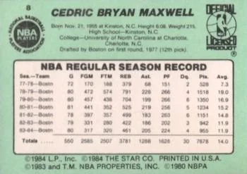 1984-85 Star Cedric Maxwell #8 card back image