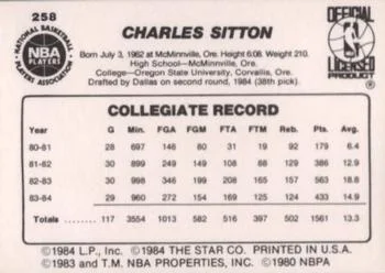 1984-85 Star Charlie Sitton #258 card back image