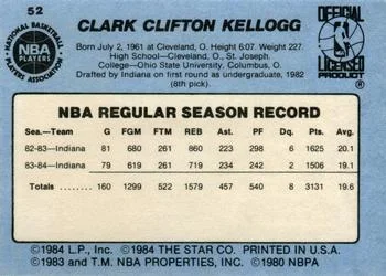 1984-85 Star Clark Kellogg #52 card back image