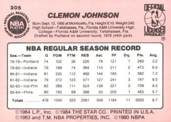 1984-85 Star Clemon Johnson #205 card back image