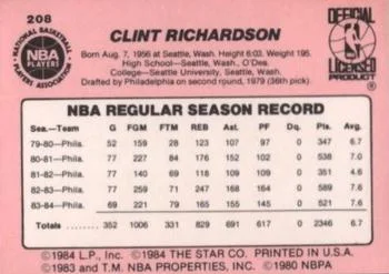 1984-85 Star Clint Richardson #208 card back image