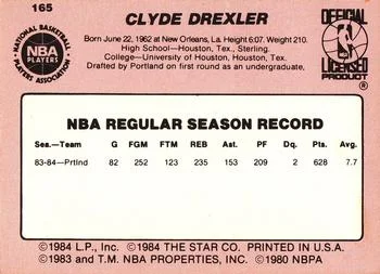1984-85 Star Clyde Drexler #165 card back image