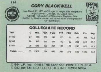 1984-85 Star Cory Blackwell #114 card back image