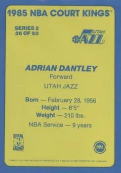 1984-85 Star Court Kings Adrian Dantley #36 card back image